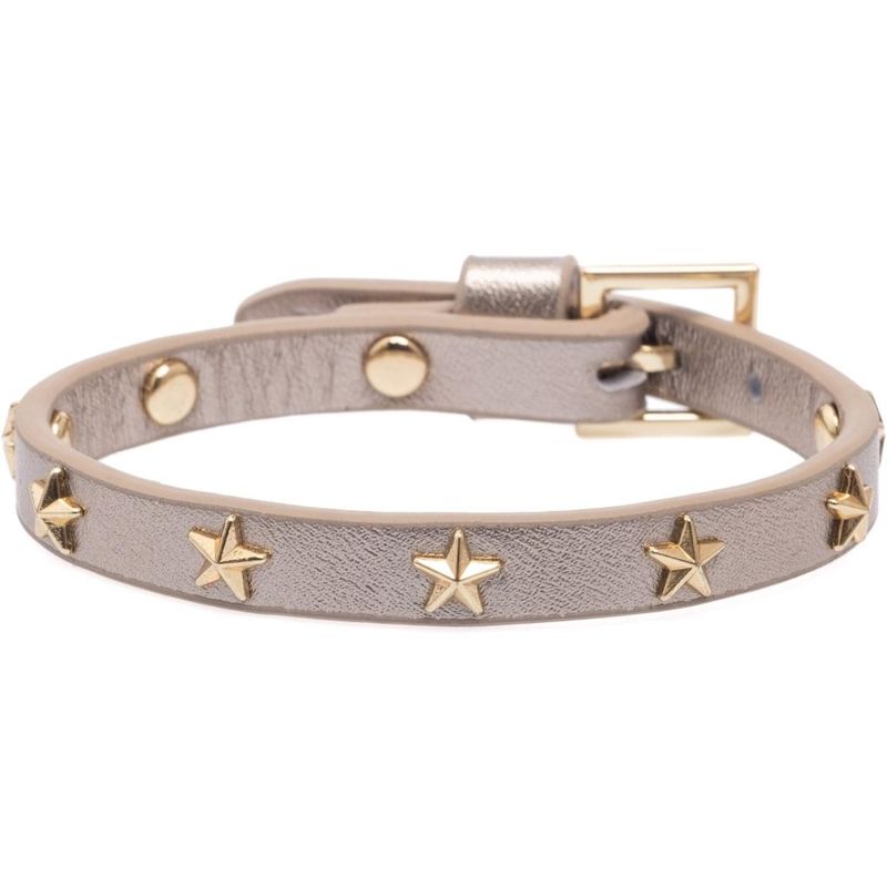 Leather Star Stud Bracelet Mini Champagne Metalic