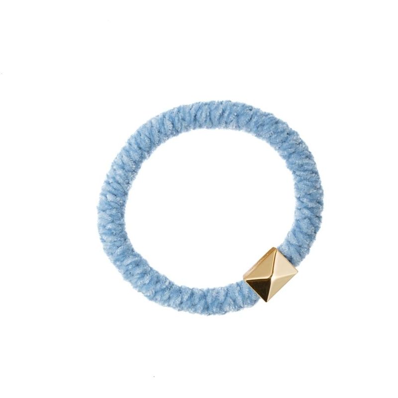 Fluffy Fat Hair Tie W/Gold  Light Blue