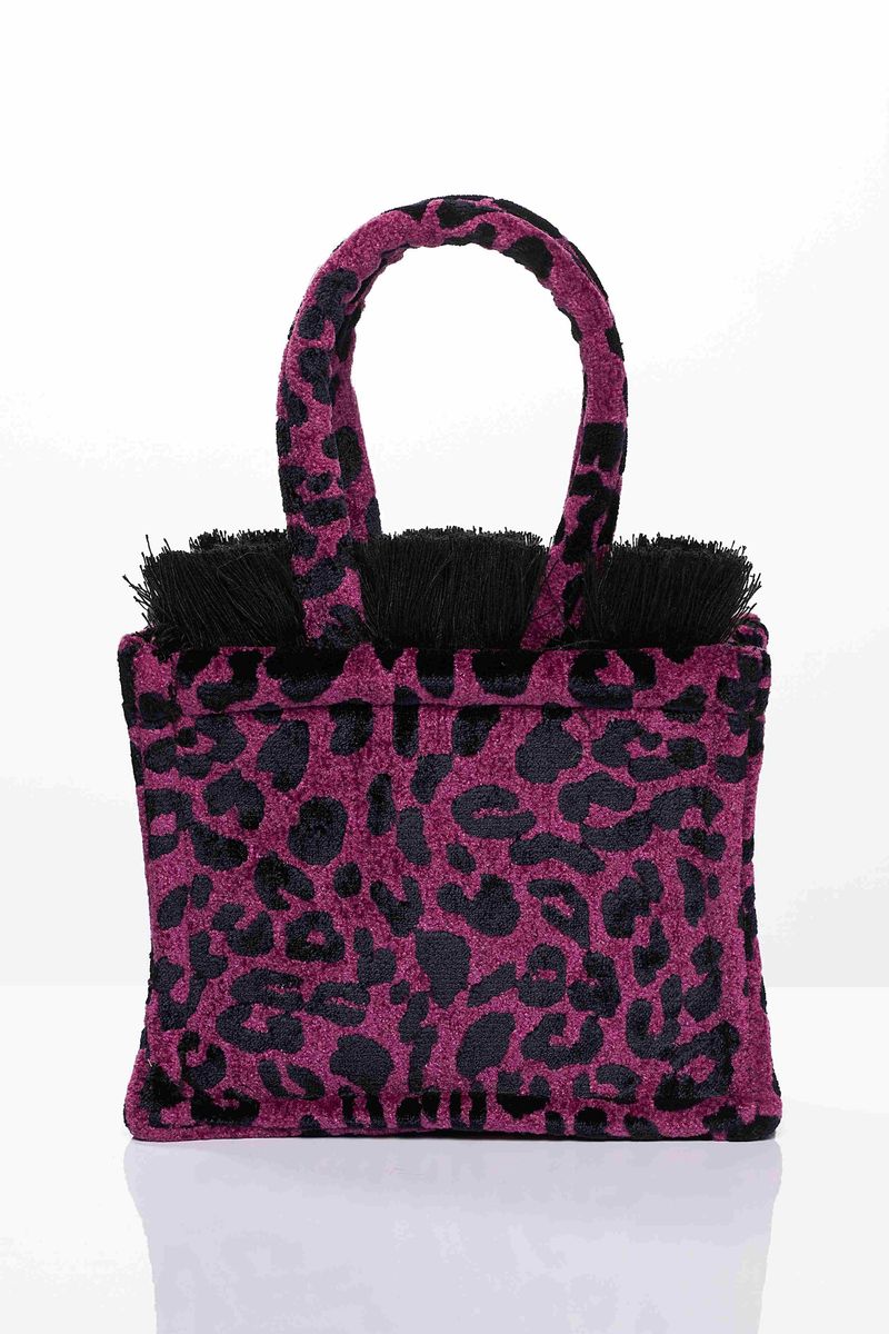 Sorena Leopard Velvet Magenta Mini Tote Bag